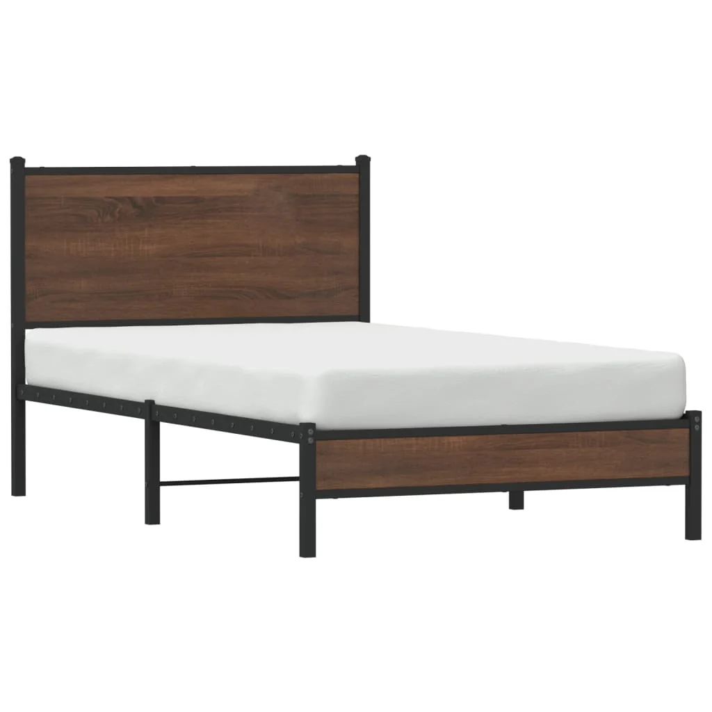 sengeramme 100x190 cm uden madras metal brun egetræsfarve - Image 4