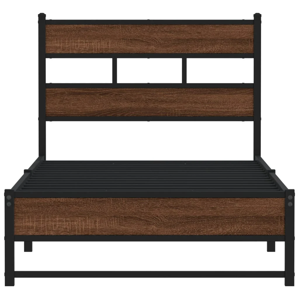sengeramme 100x190 cm uden madras metal brun egetræsfarve - Image 4