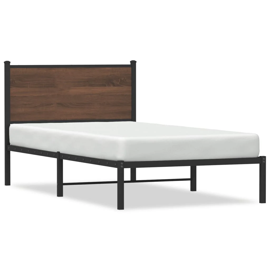 sengeramme 100x190 cm uden madras metal brun egetræsfarve - Image 2
