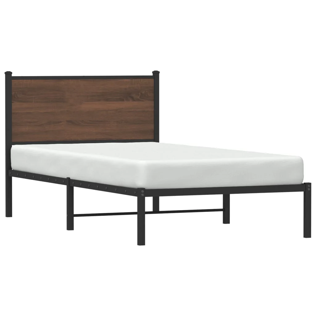 sengeramme 100x190 cm uden madras metal brun egetræsfarve - Image 4