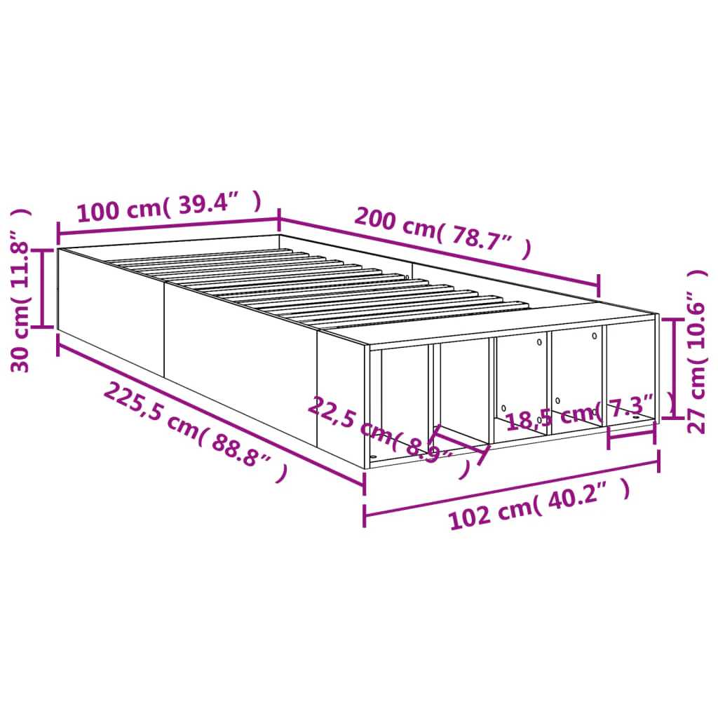 sengeramme 100x200 cm konstrueret træ hvid - Image 9