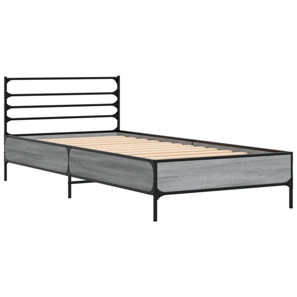 sengeramme 100x200 cm konstrueret træ og metal grå sonoma-eg - Image 3