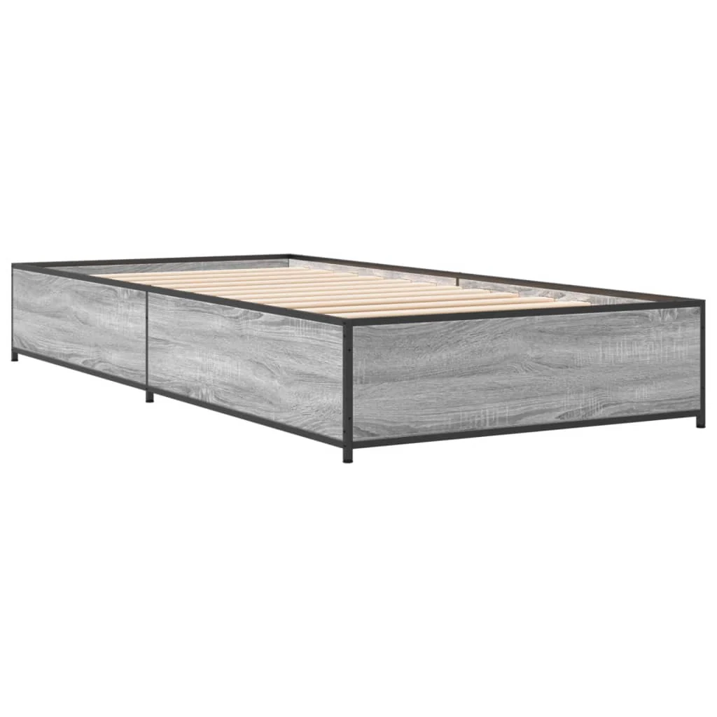 sengeramme 100x200 cm konstrueret træ og metal grå sonoma-eg - Image 3