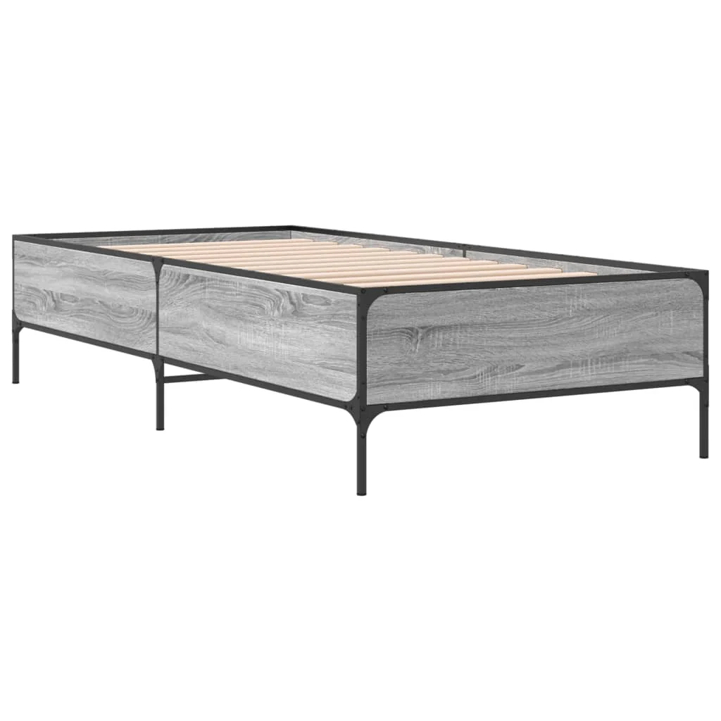 sengeramme 100x200 cm konstrueret træ og metal grå sonoma-eg - Image 3