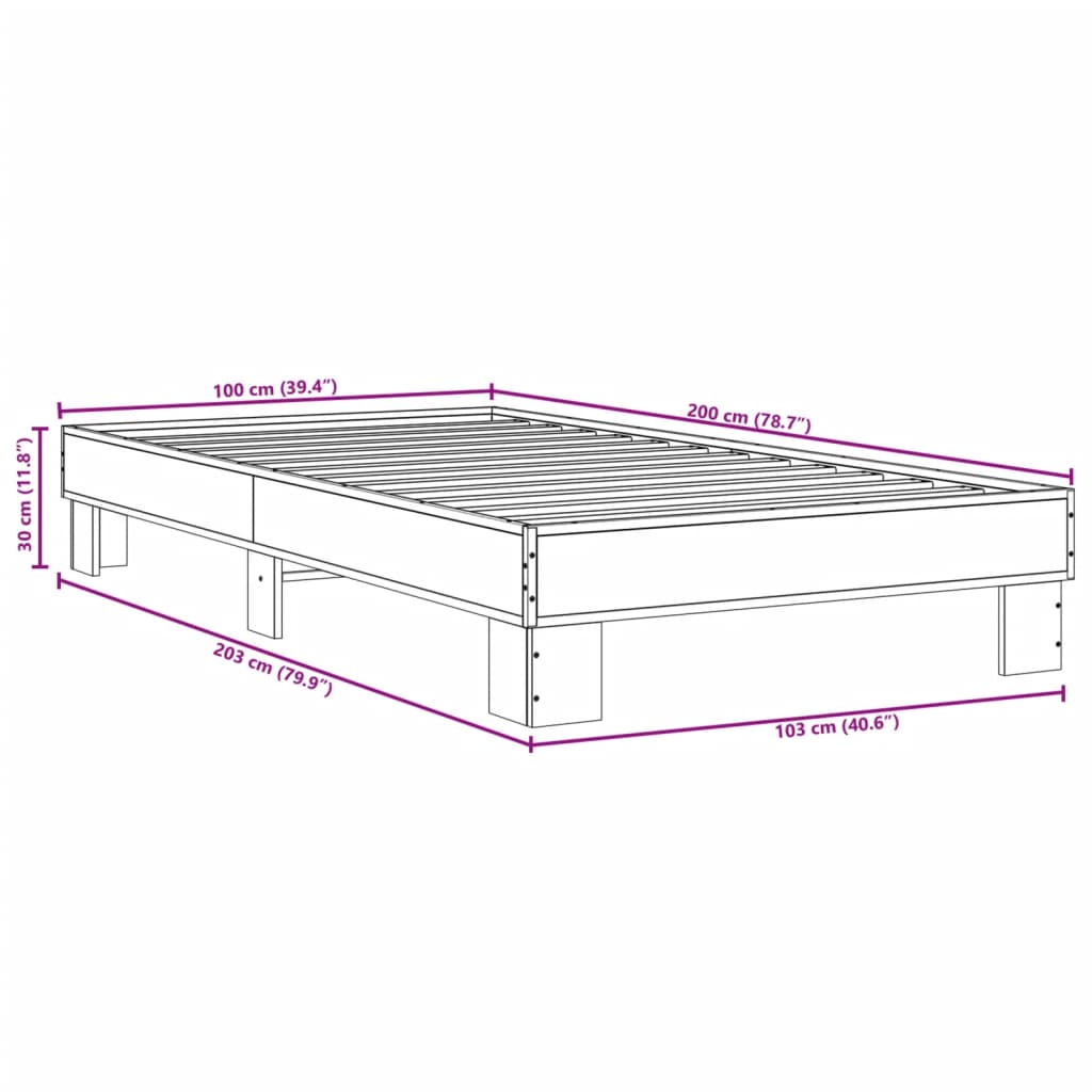 sengeramme 100x200 cm konstrueret træ og metal grå sonoma-eg - Image 8