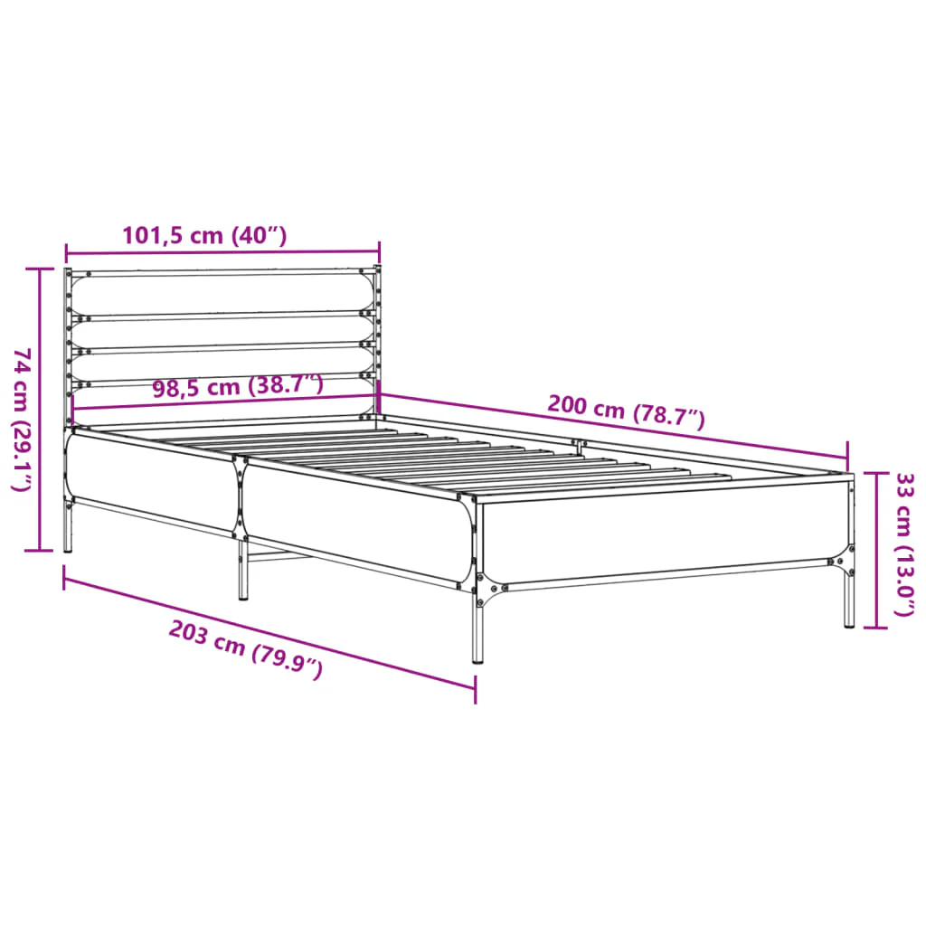 sengeramme 100x200 cm konstrueret træ og metal røget eg - Image 8