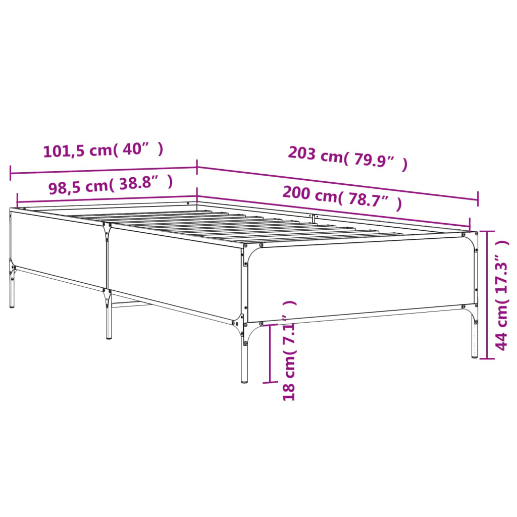 sengeramme 100x200 cm konstrueret træ og metal røget eg - Image 8