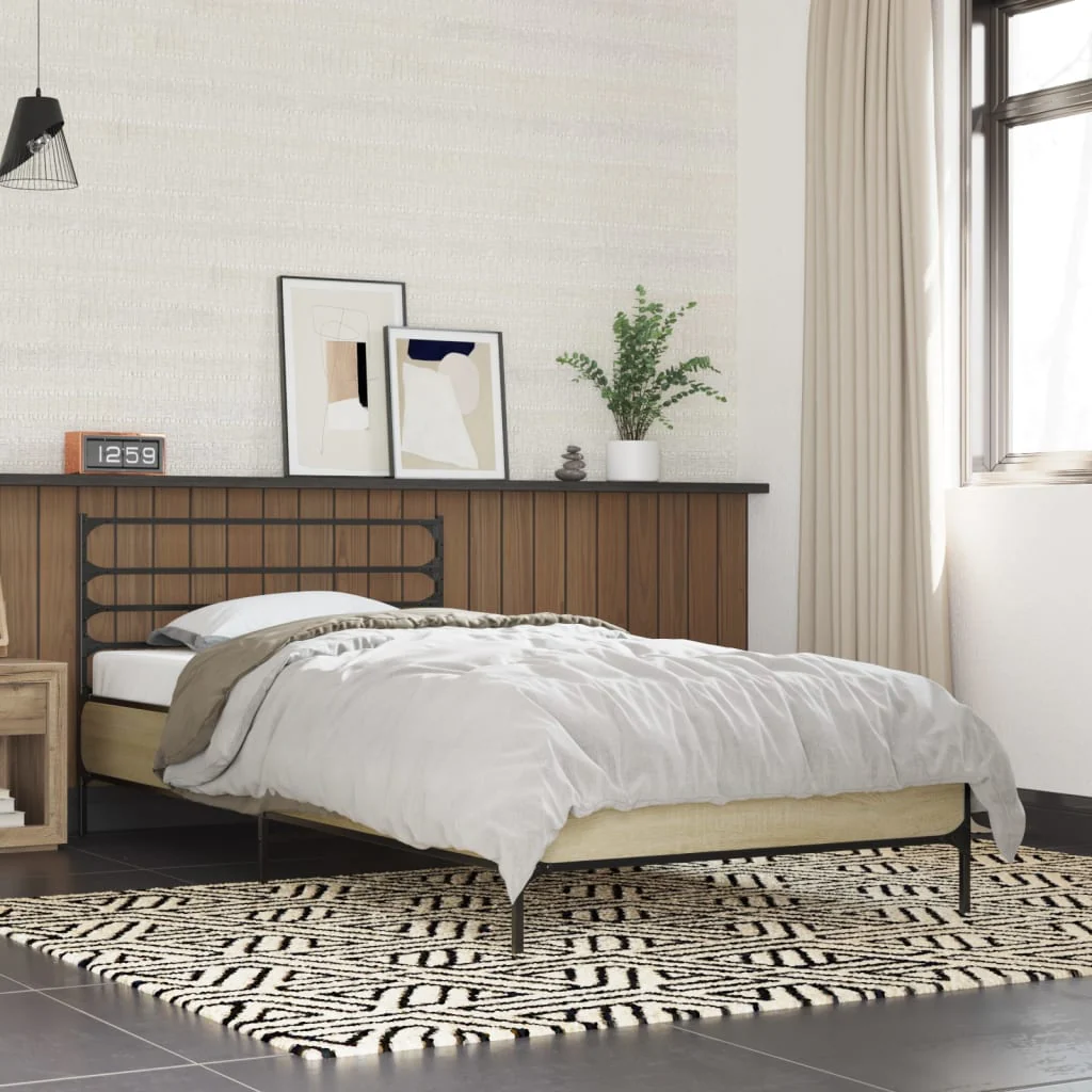 sengeramme 100x200 cm konstrueret træ og metal sonoma-eg
