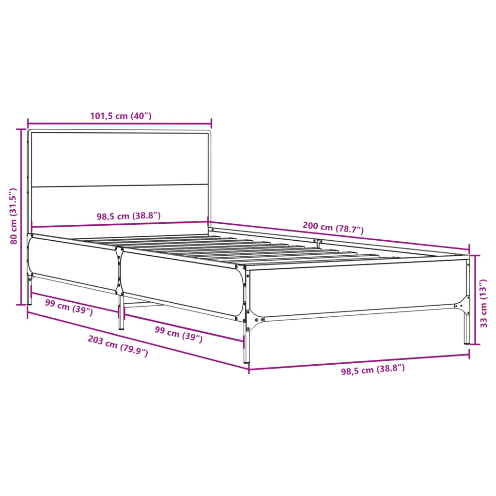 sengeramme 100x200 cm konstrueret træ og metal sort - Image 8