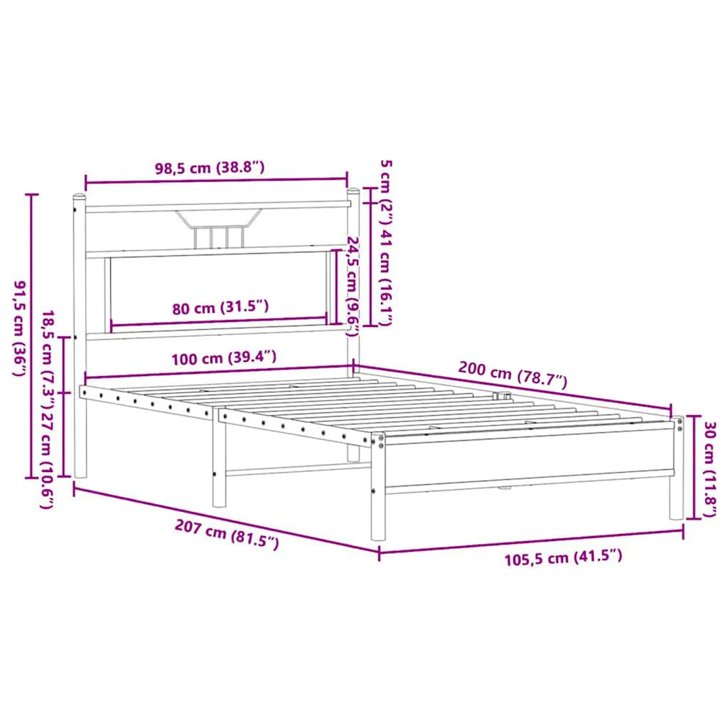 sengeramme 100x200 cm uden madras konstrueret træ sonoma-eg - Image 10