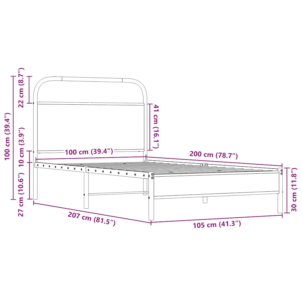 sengeramme 100x200 cm uden madras konstrueret træ sonoma-eg - Image 8
