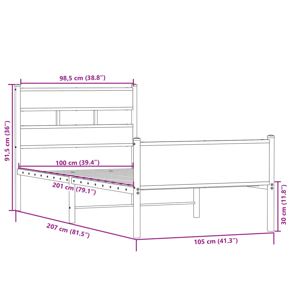 sengeramme 100x200 cm uden madras konstrueret træ sonoma-eg - Image 8