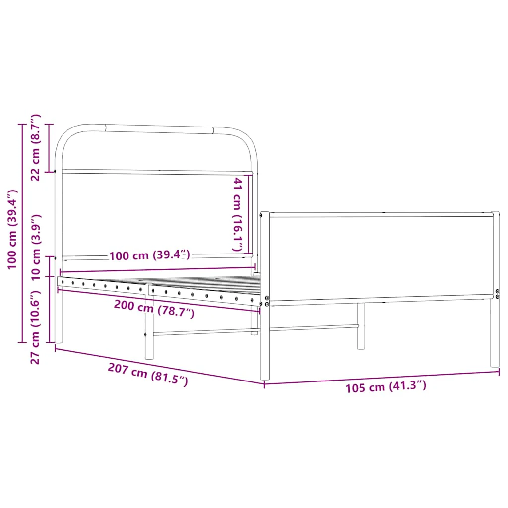 sengeramme 100x200 cm uden madras konstrueret træ sonoma-eg - Image 8