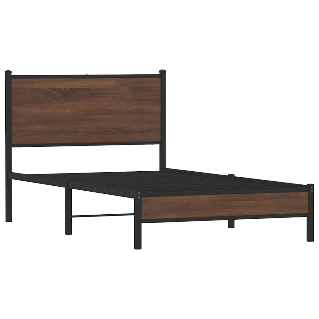 sengeramme 100x200 cm uden madras metal brun egetræsfarve - Image 3