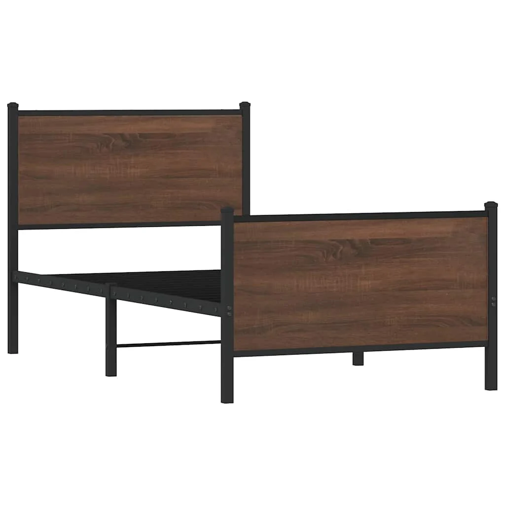 sengeramme 100x200 cm uden madras metal brun egetræsfarve - Image 3