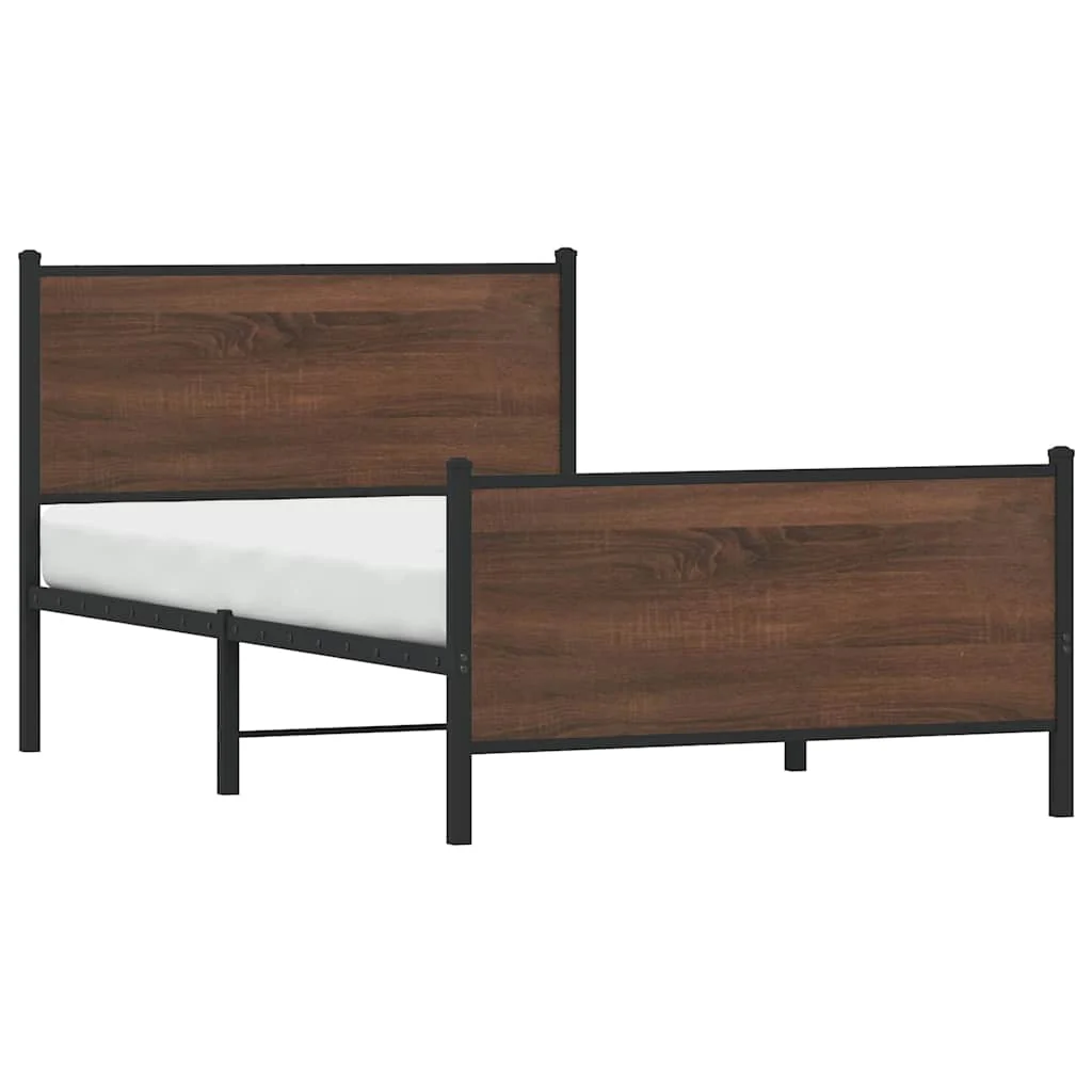 sengeramme 100x200 cm uden madras metal brun egetræsfarve - Image 4