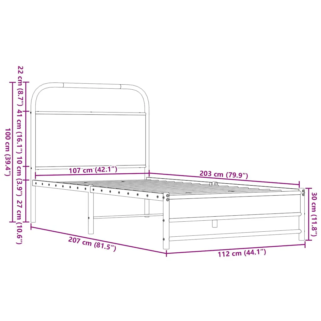 sengeramme 107x203 cm uden madras konstrueret træ brunt eg - Image 8