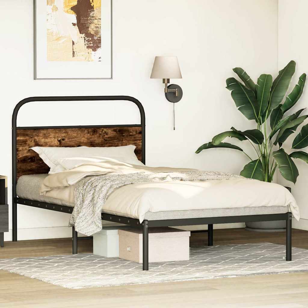 sengeramme 107x203 cm uden madras konstrueret træ røget eg - Image 4
