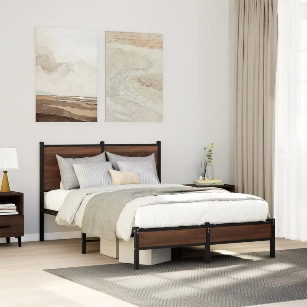 sengeramme 120x190 cm uden madras metal brun egetræsfarve