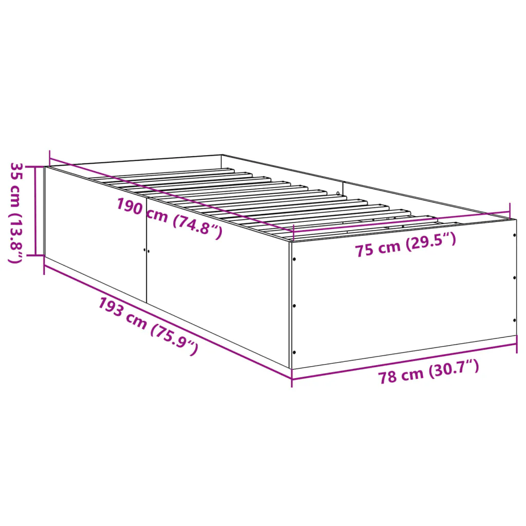 sengeramme 75x190 cm konstrueret træ betongrå - Image 9