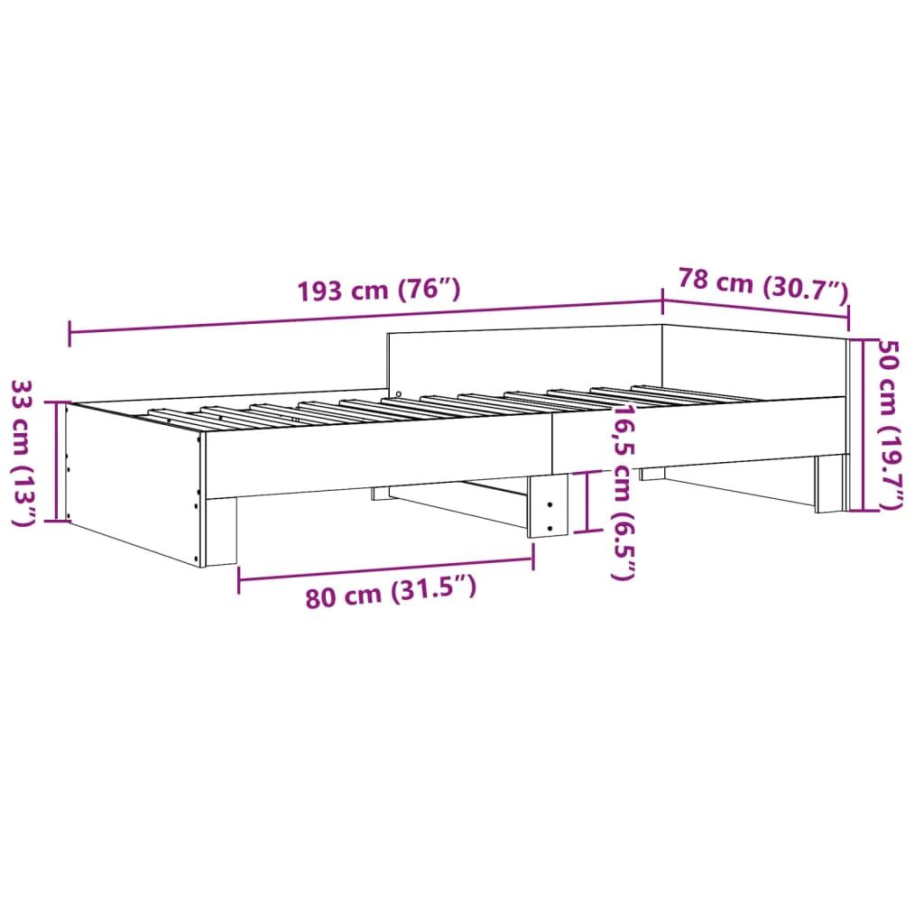 sengeramme 75x190 cm konstrueret træ hvid - Image 8