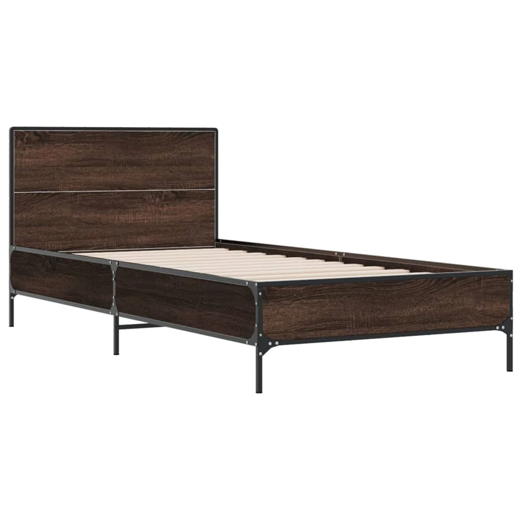 sengeramme 75x190 cm konstrueret træ og metal brun egetræsfarve - Image 3