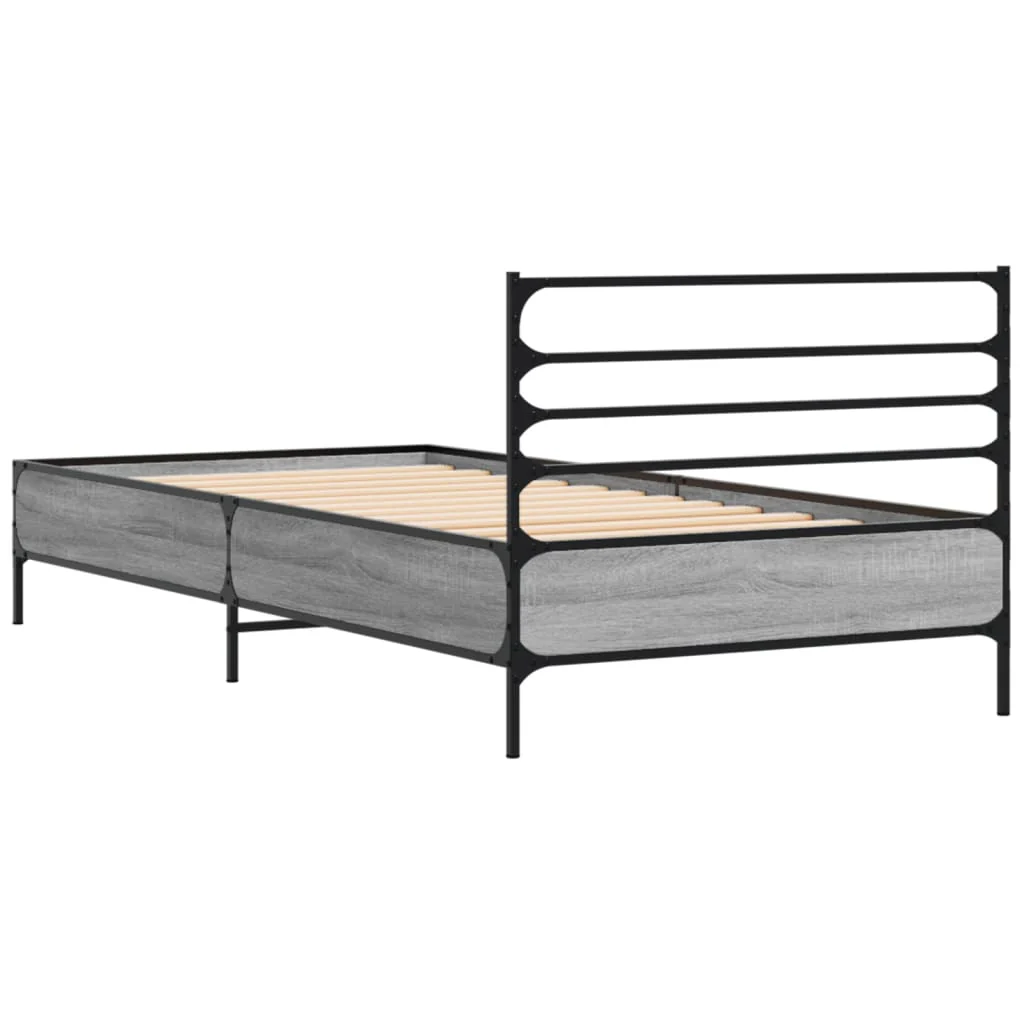 sengeramme 75x190 cm konstrueret træ og metal grå sonoma-eg - Image 6