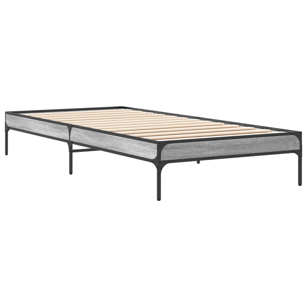 sengeramme 75x190 cm konstrueret træ og metal grå sonoma-eg - Image 6