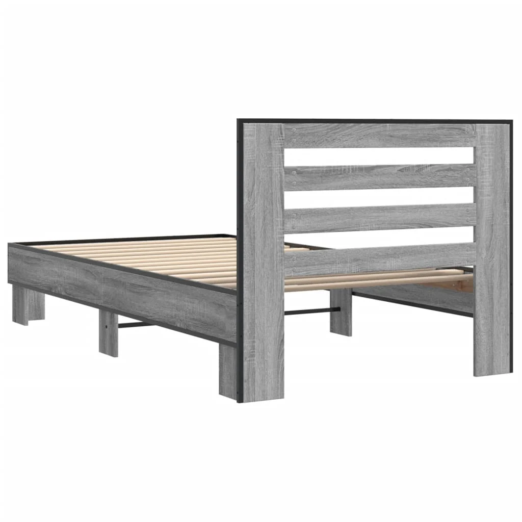 sengeramme 75x190 cm konstrueret træ og metal grå sonoma-eg - Image 6
