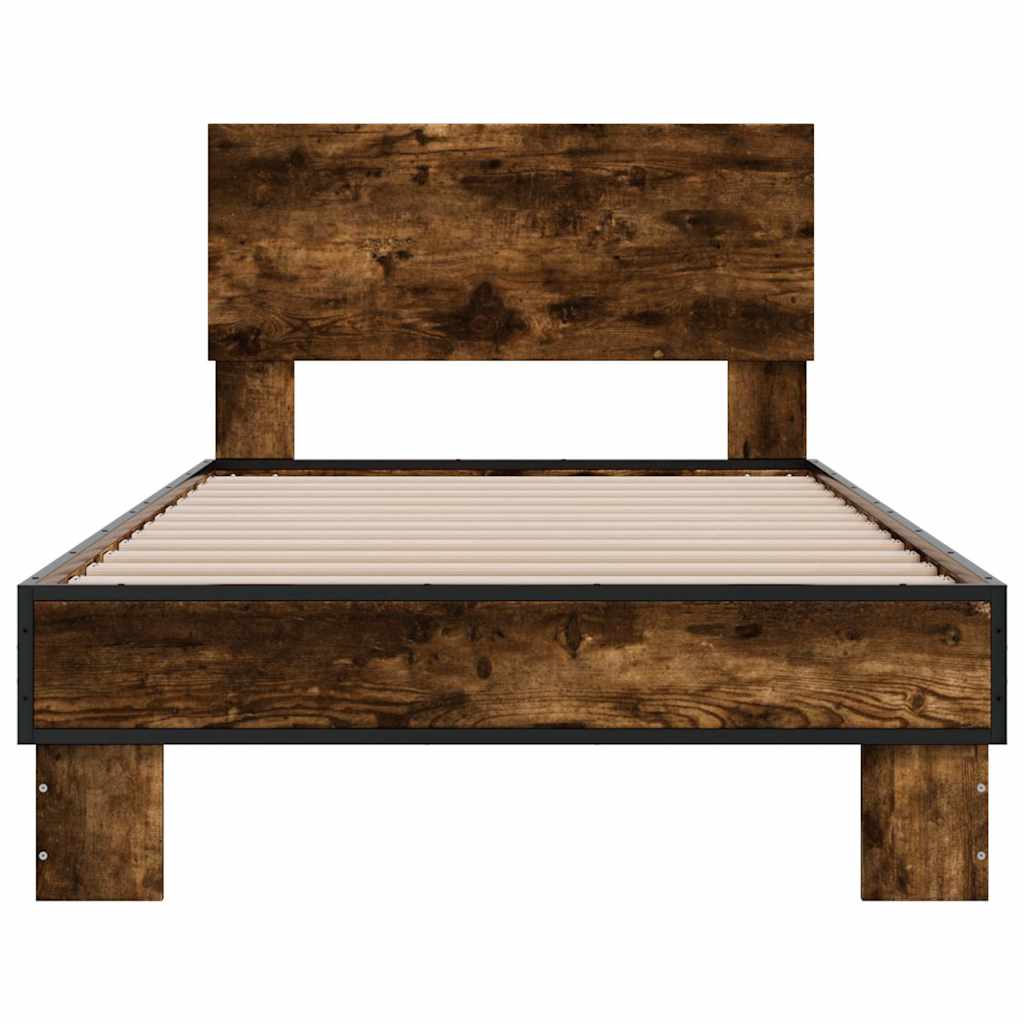 sengeramme 75x190 cm konstrueret træ og metal røget eg - Image 4