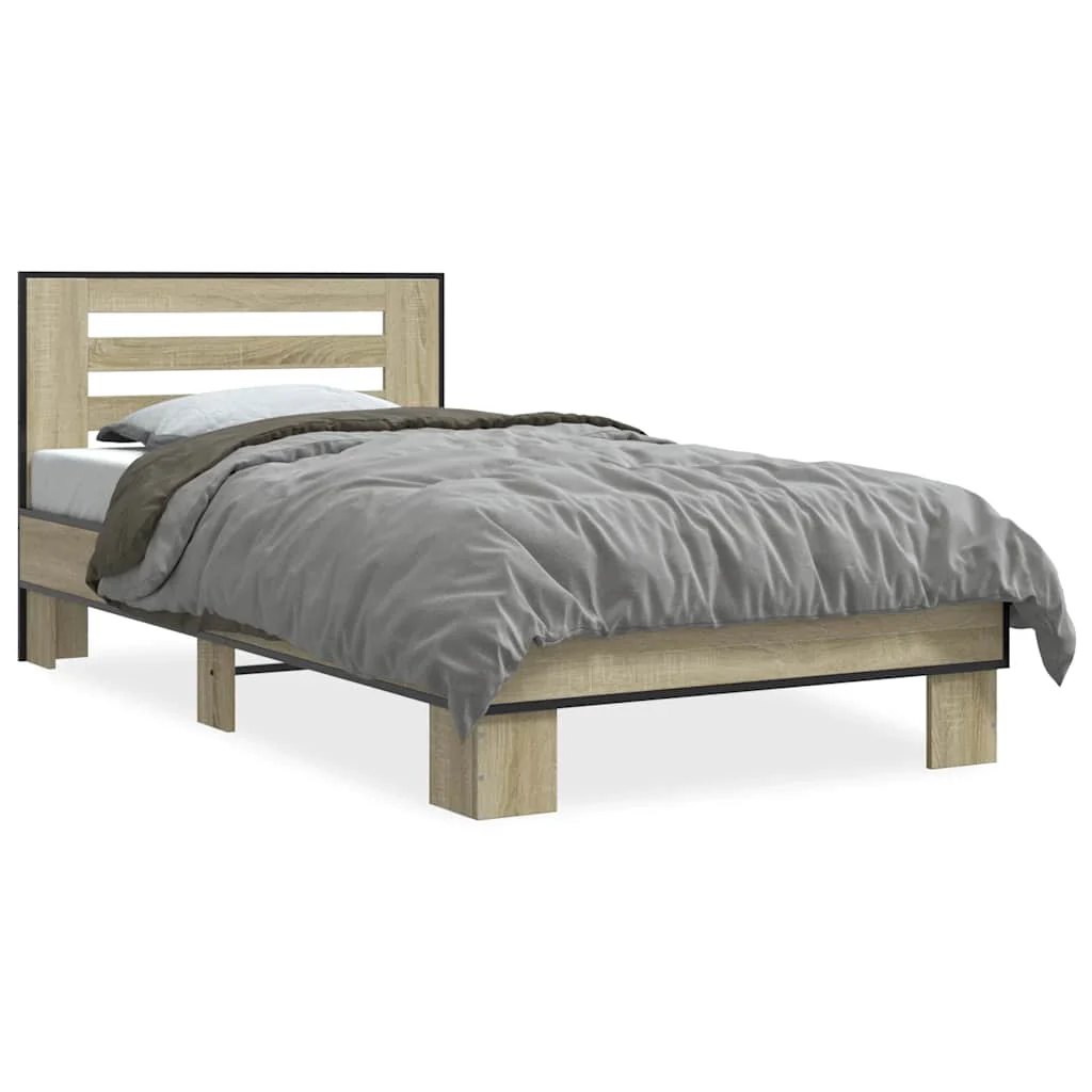 sengeramme 75x190 cm konstrueret træ og metal sonoma-eg - Image 2
