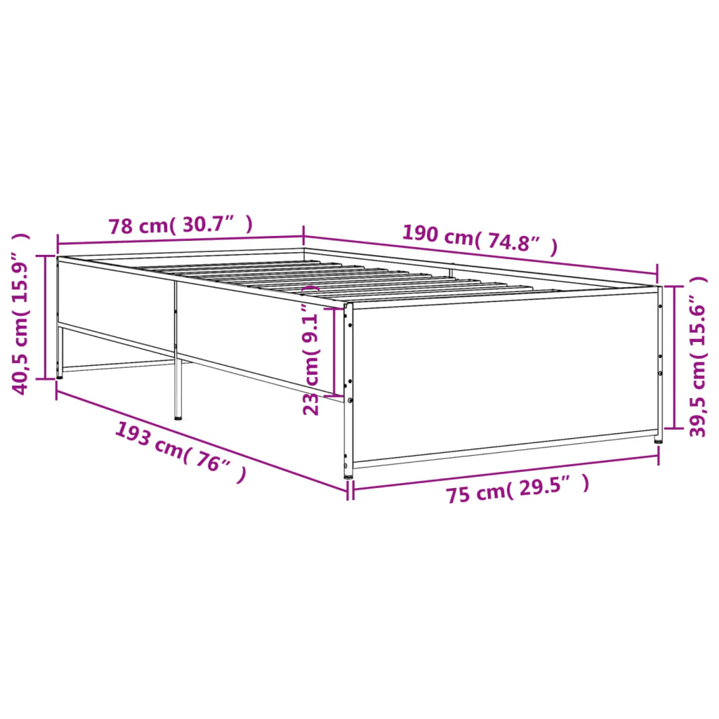 sengeramme 75x190 cm konstrueret træ og metal sonoma-eg - Image 8