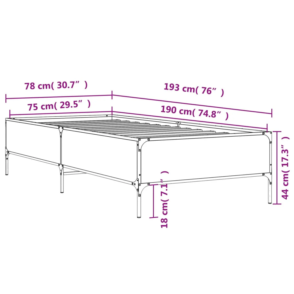 sengeramme 75x190 cm konstrueret træ og metal sonoma-eg - Image 8