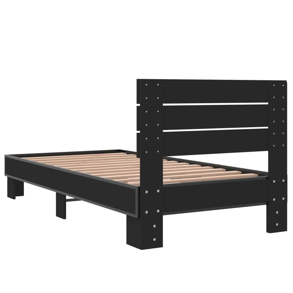 sengeramme 75x190 cm konstrueret træ og metal sort - Image 6