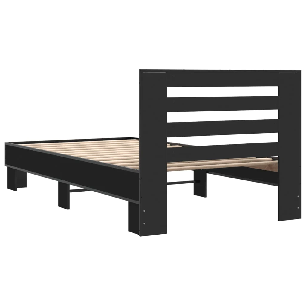 sengeramme 75x190 cm konstrueret træ og metal sort - Image 6
