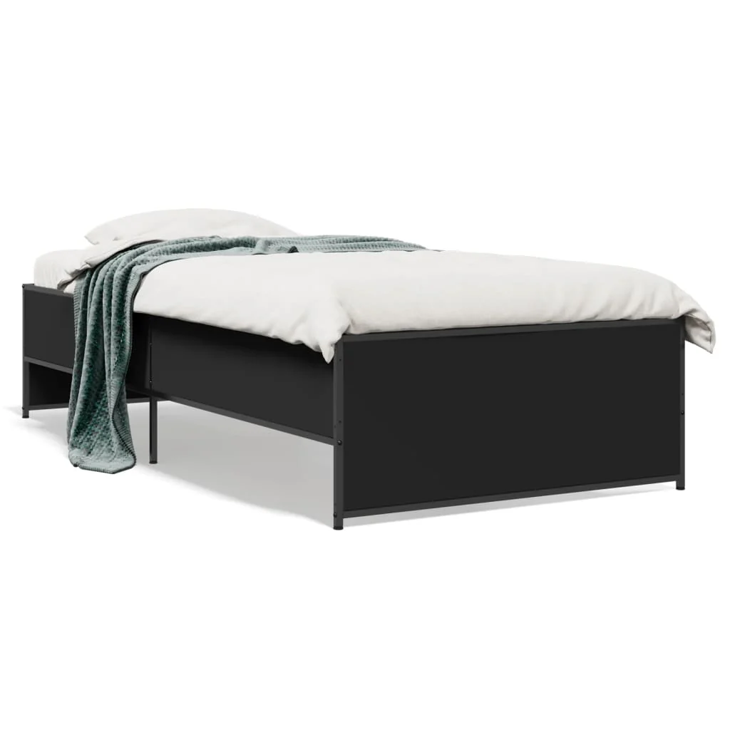 sengeramme 75x190 cm konstrueret træ og metal sort - Image 2