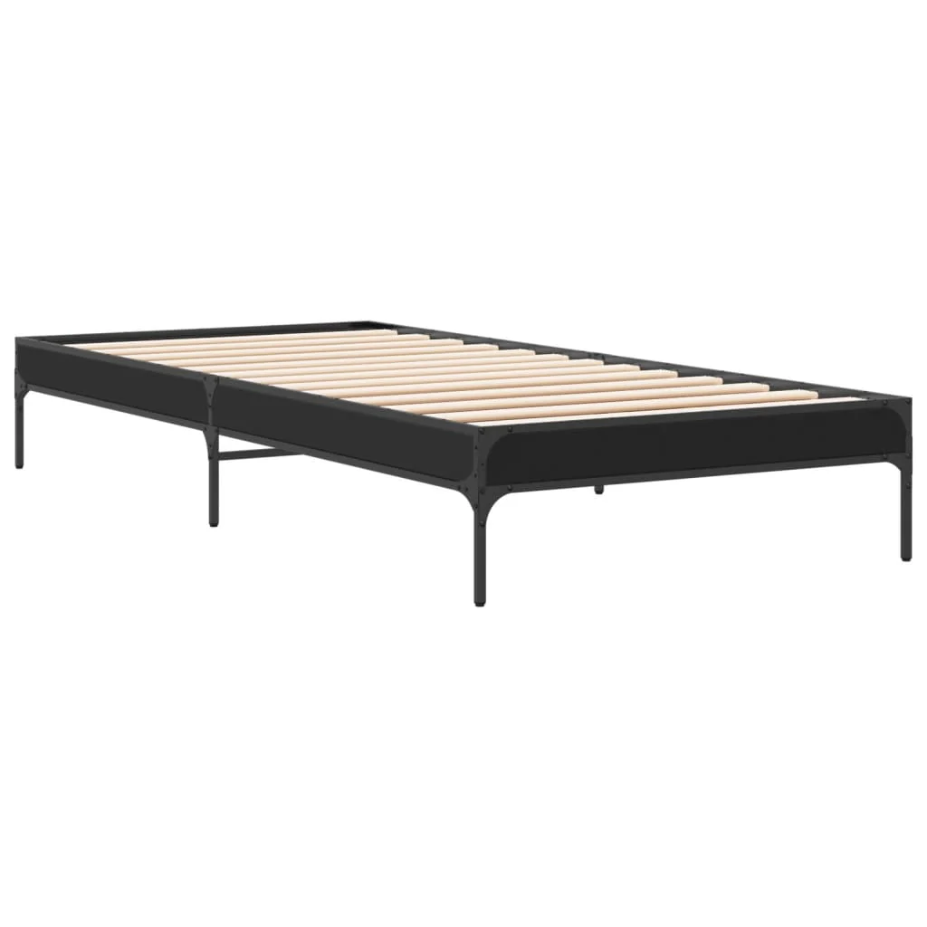 sengeramme 75x190 cm konstrueret træ og metal sort - Image 3