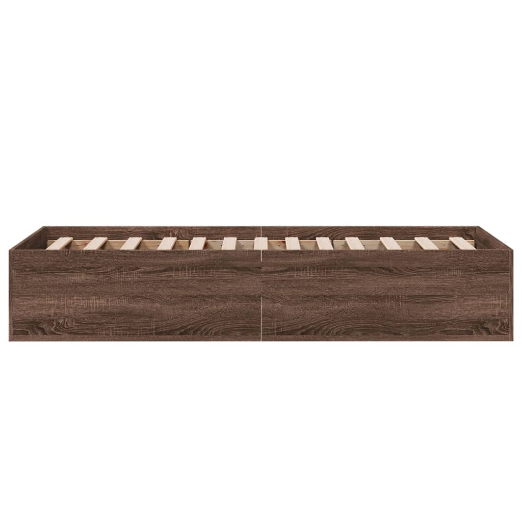 sengeramme 75x190 cm uden madras konstrueret træ brunt eg - Image 5
