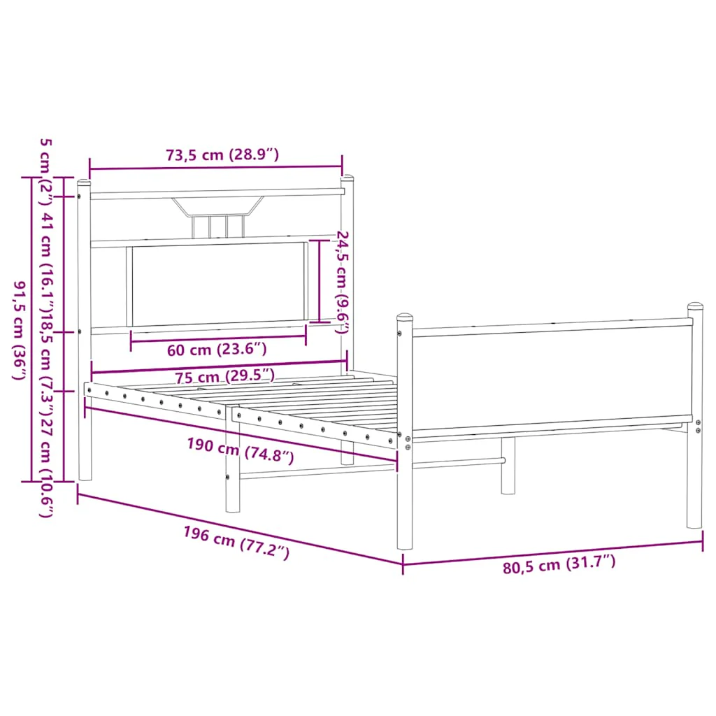 sengeramme 75x190 cm uden madras konstrueret træ røget eg - Image 10