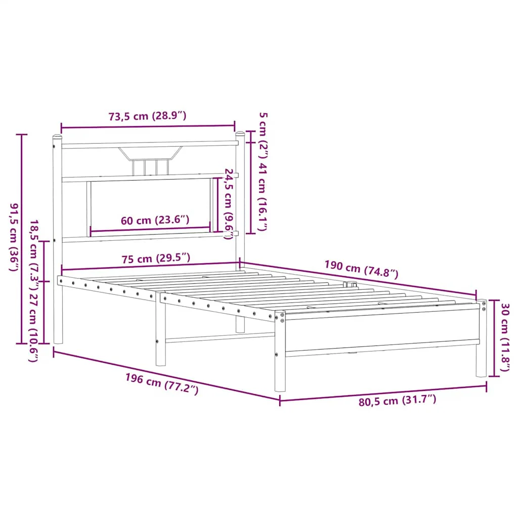 sengeramme 75x190 cm uden madras konstrueret træ røget eg - Image 10