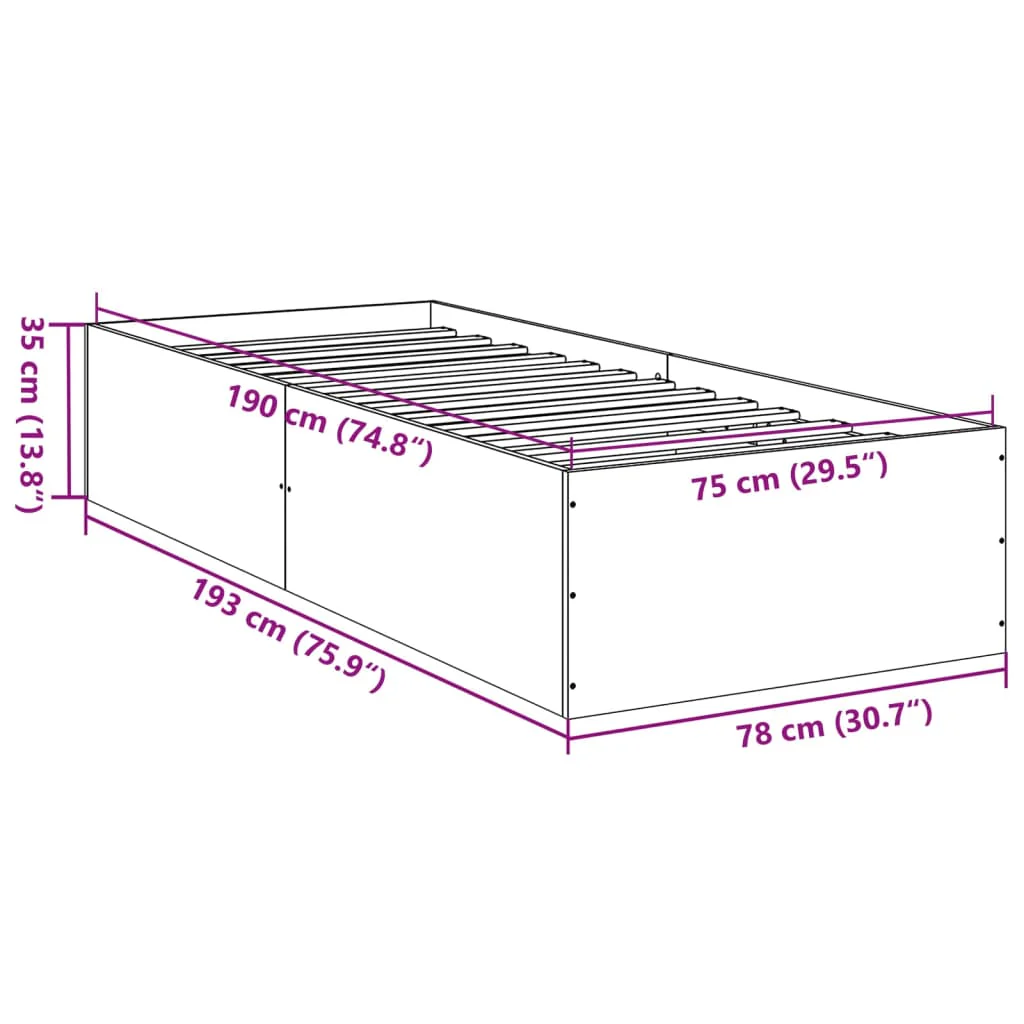 sengeramme 75x190 cm uden madras konstrueret træ røget eg - Image 9