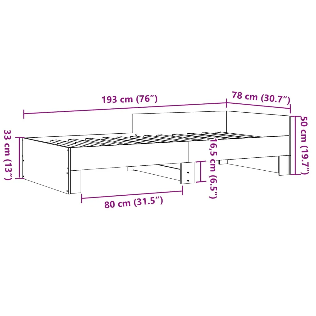 sengeramme 75x190 cm uden madras konstrueret træ sonoma-eg - Image 8