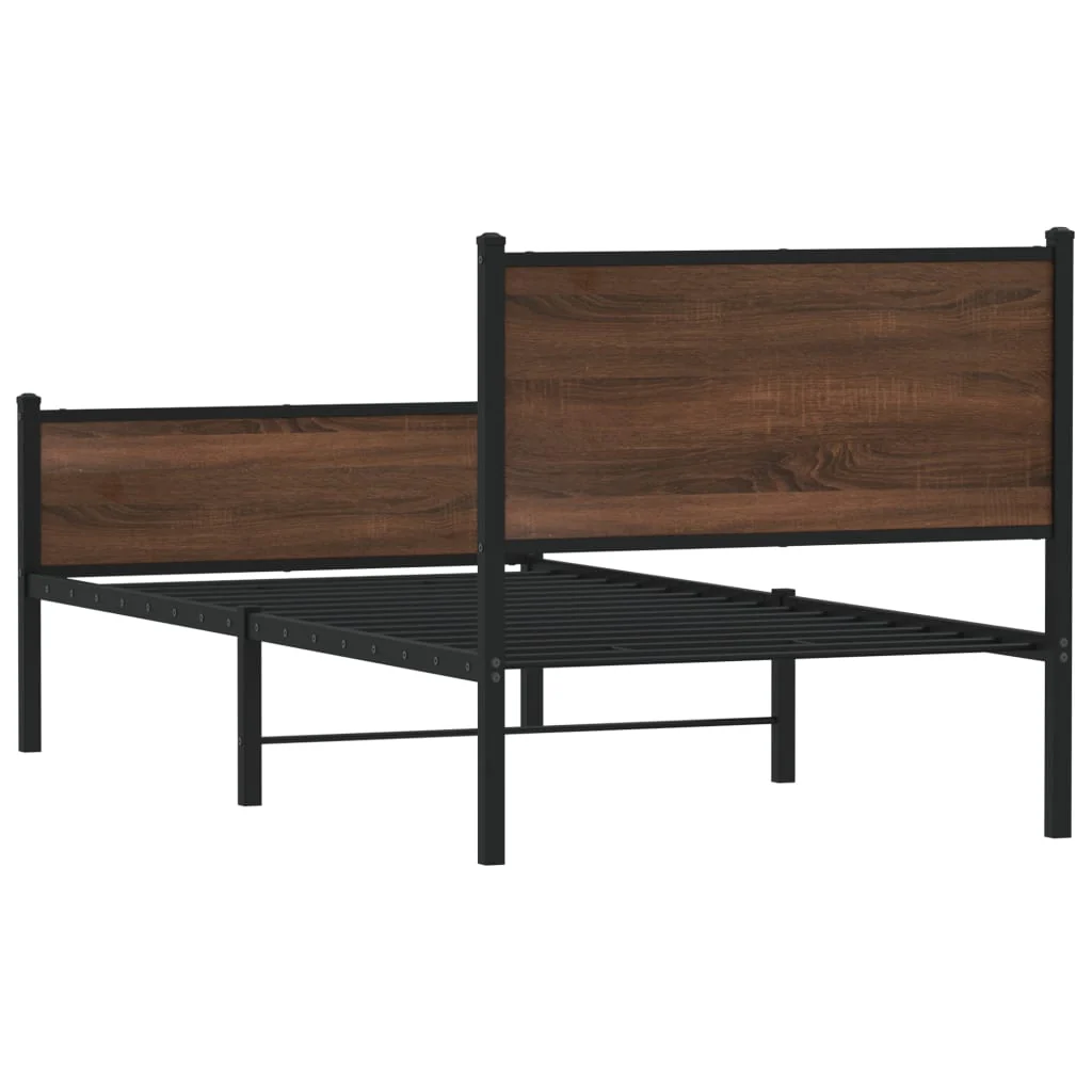 sengeramme 75x190 cm uden madras metal brun egetræsfarve - Image 7