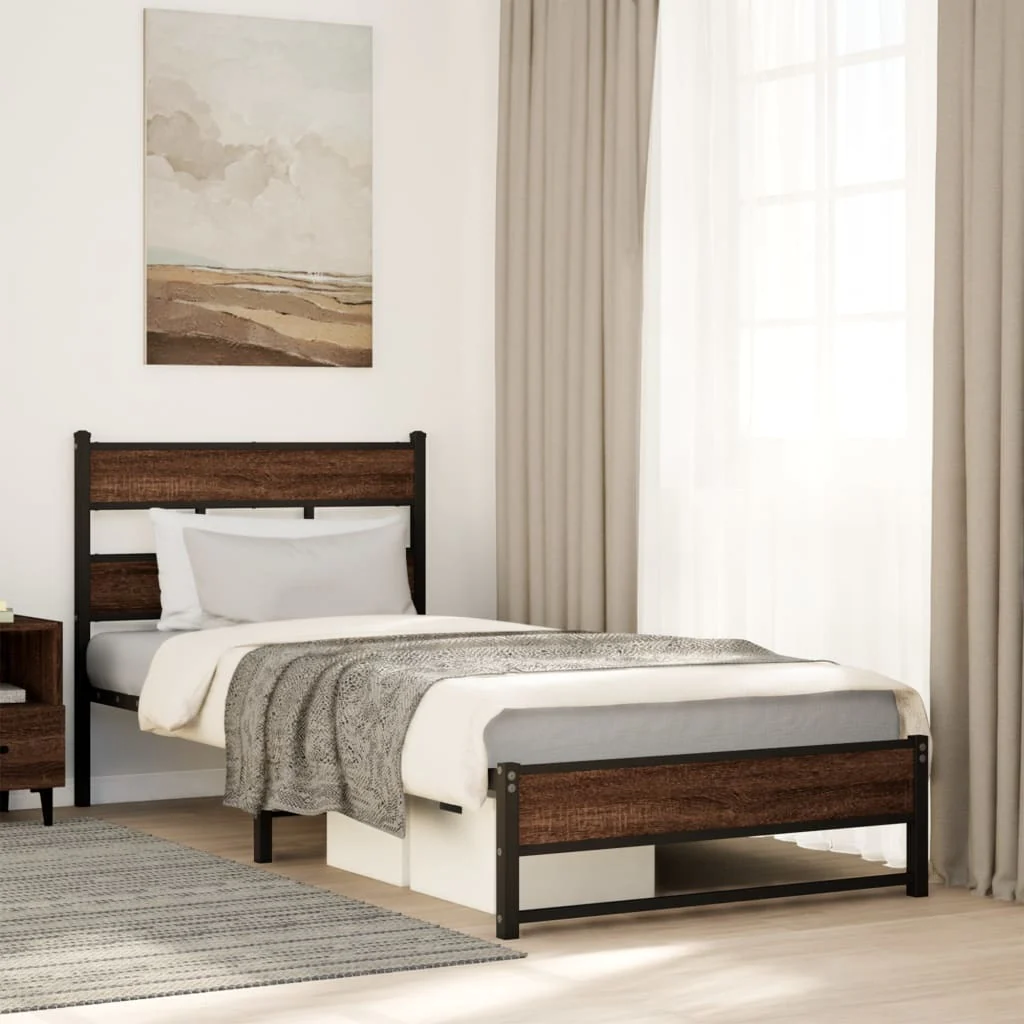 sengeramme 75x190 cm uden madras metal brun egetræsfarve