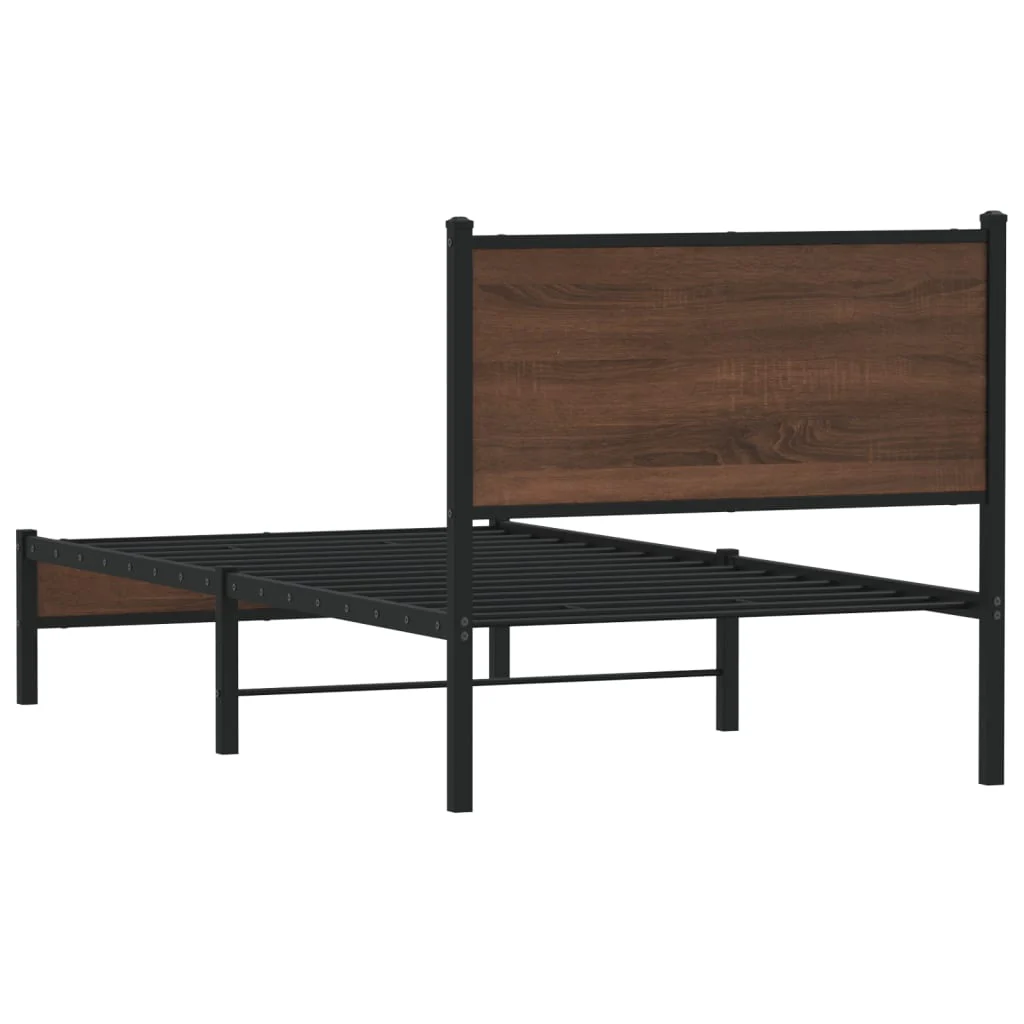 sengeramme 75x190 cm uden madras metal brun egetræsfarve - Image 7
