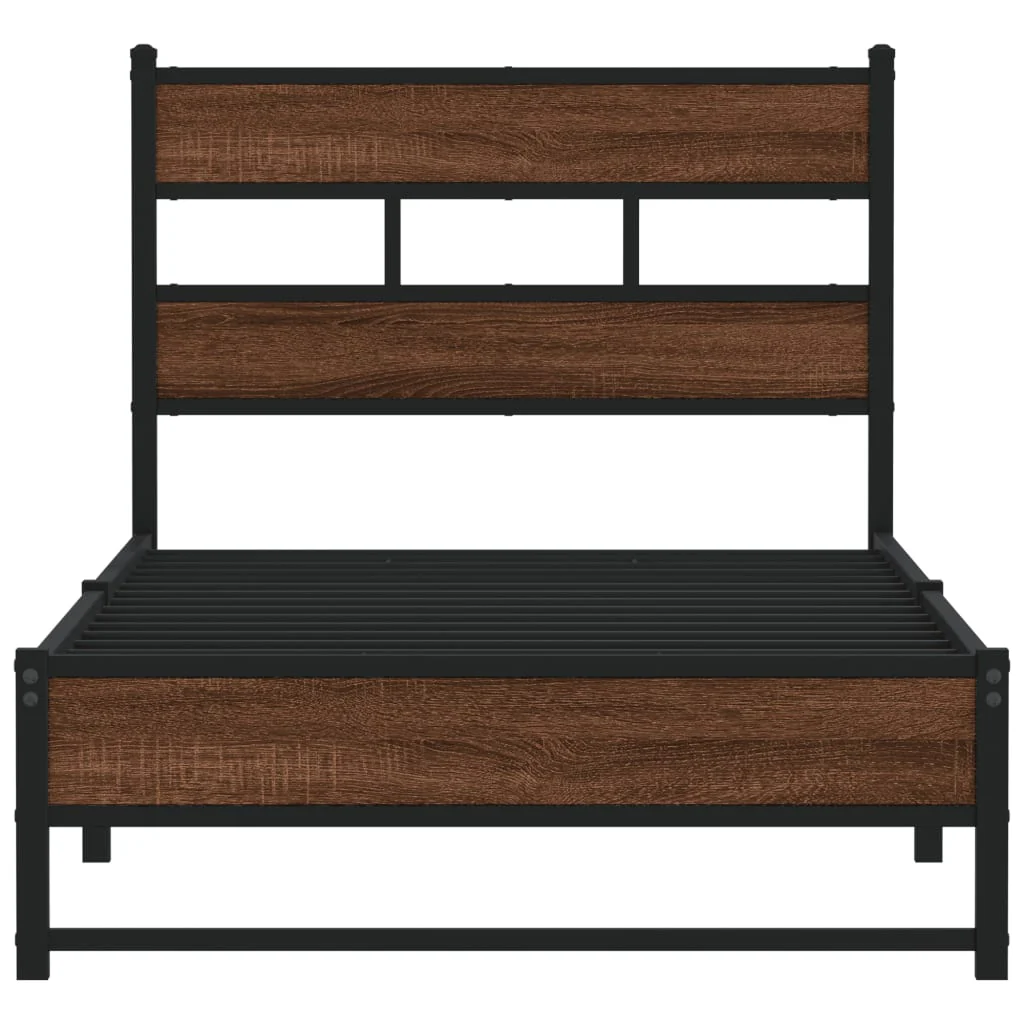 sengeramme 75x190 cm uden madras metal brun egetræsfarve - Image 4