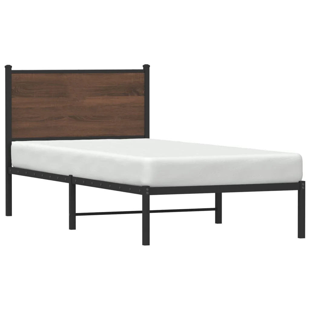 sengeramme 75x190 cm uden madras metal brun egetræsfarve - Image 4