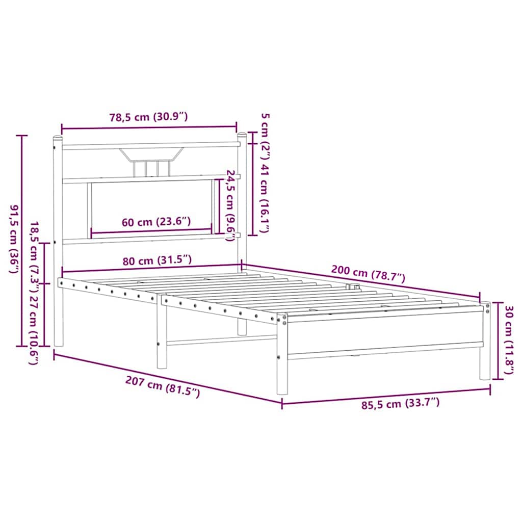 sengeramme 80x200 cm uden madras konstrueret træ brunt eg - Image 10