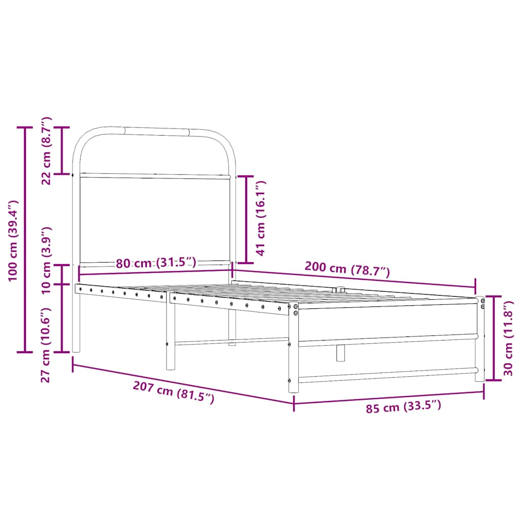 sengeramme 80x200 cm uden madras konstrueret træ røget eg - Image 8