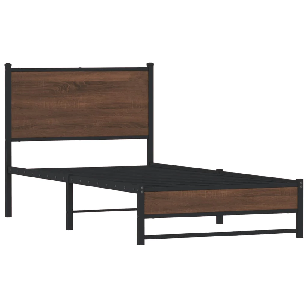 sengeramme 80x200 cm uden madras metal brun egetræsfarve - Image 3
